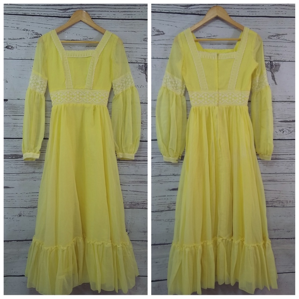 Sunny yellow 70s cotton prairie maxi dress